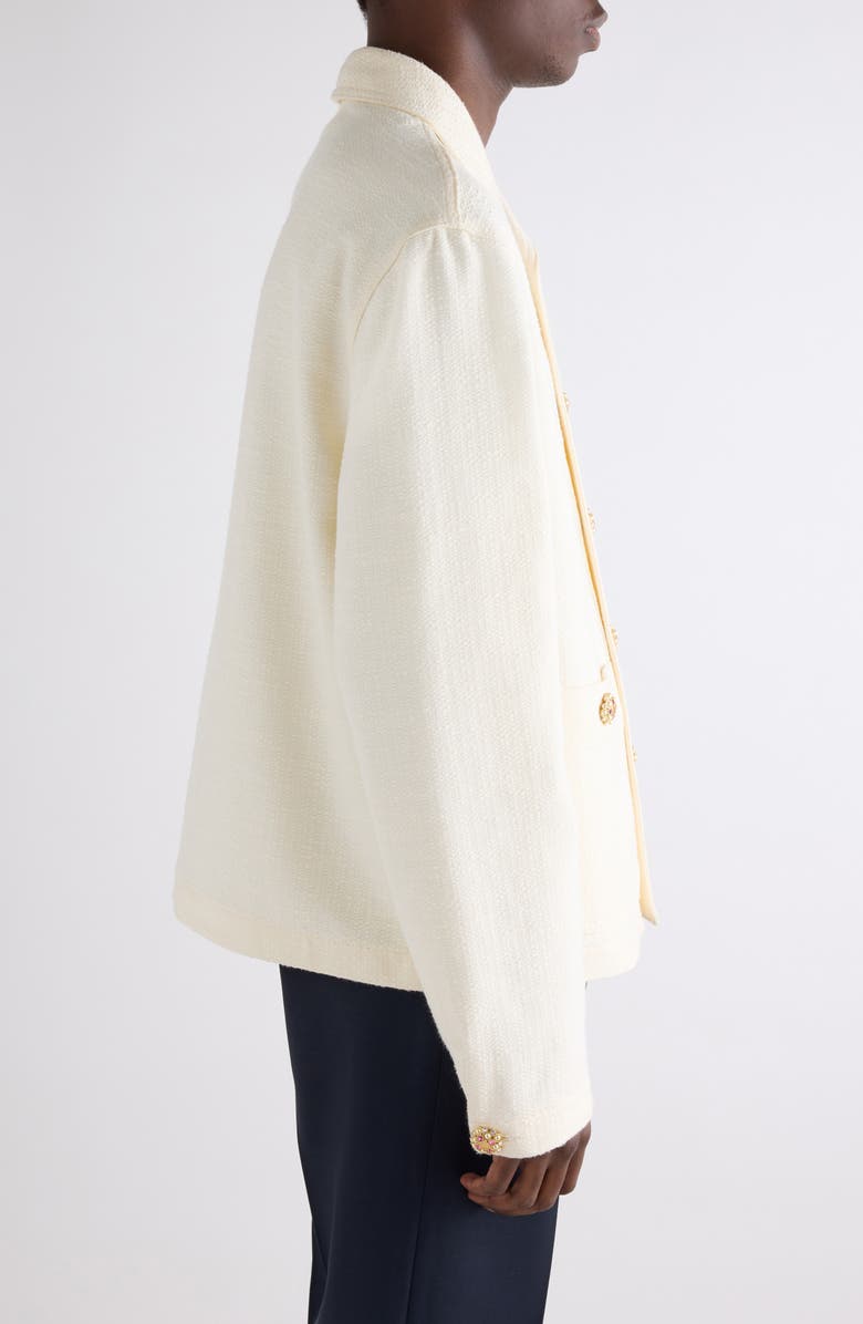 Givenchy Crystal & Imitation Pearl Button Shawl Collar Tweed Jacket, Alternate, color, White
