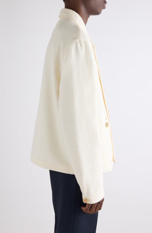 Givenchy Crystal & Imitation Pearl Button Shawl Collar Tweed Jacket In White