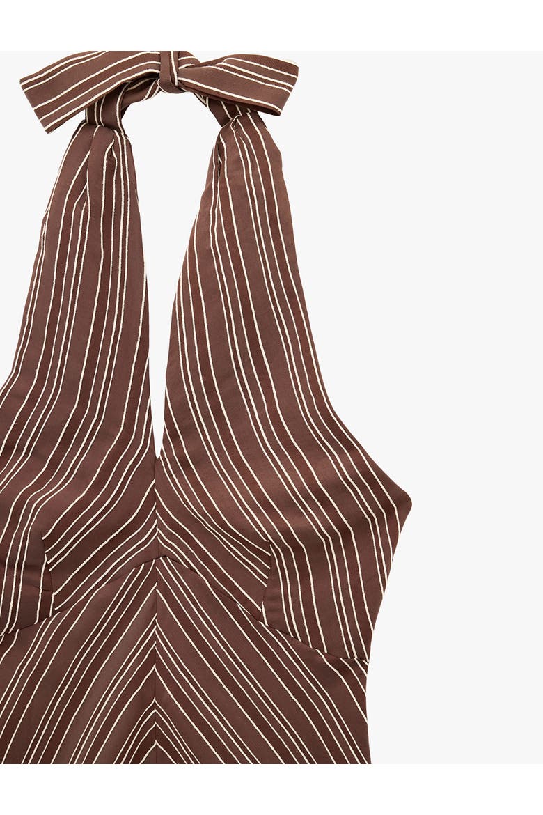 A-Line Halter Neck Striped Midi Dress, Alternate, color, BROWN STRIPE