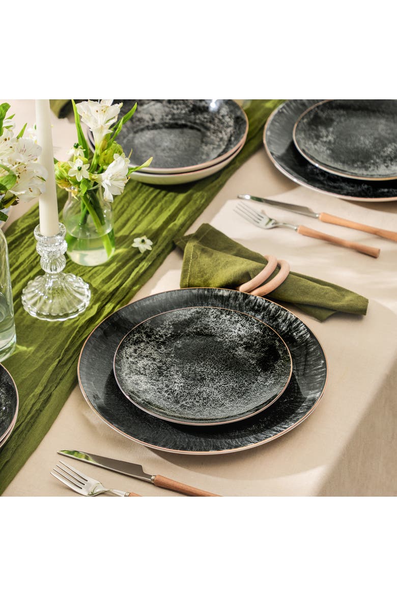 Onyx 12-Piece Dinnerware Set Porcelain, Service for 4, Alternate, color, Black and Gold
