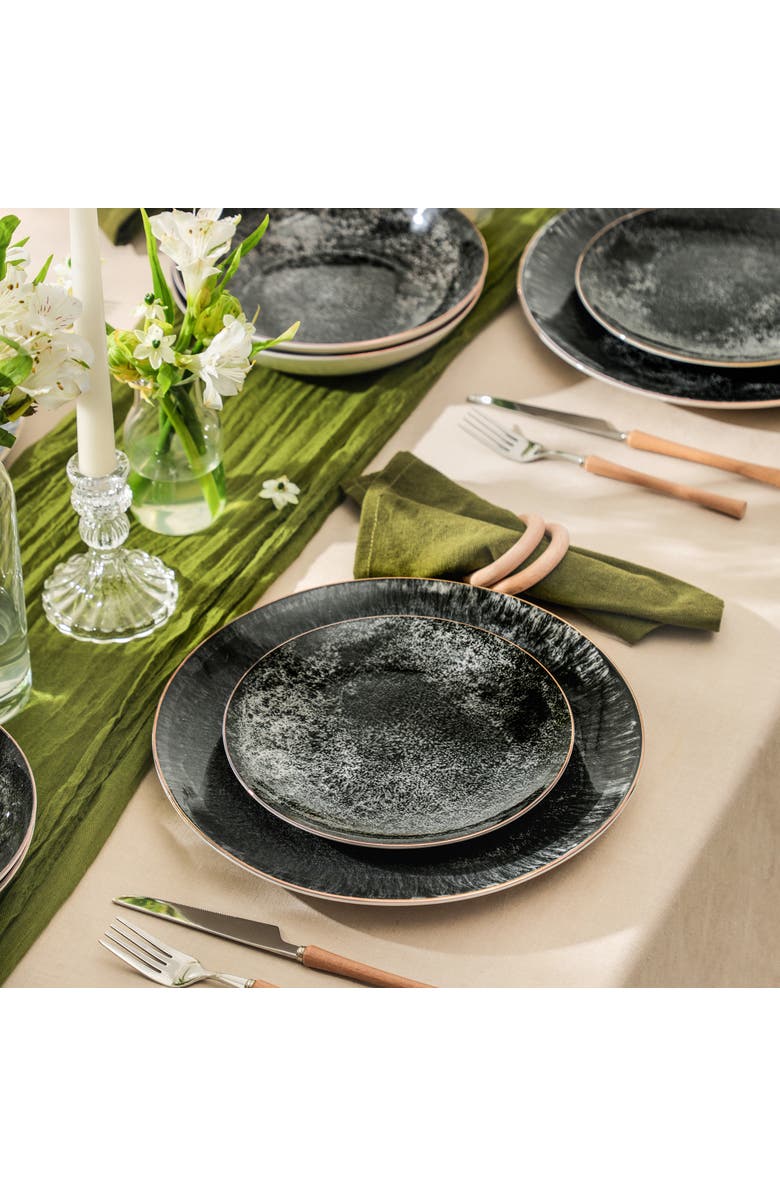 Christian Siriano Onyx 24-Piece Dinnerware Set Porcelain, Service for 8, Alternate, color, Black And Gold