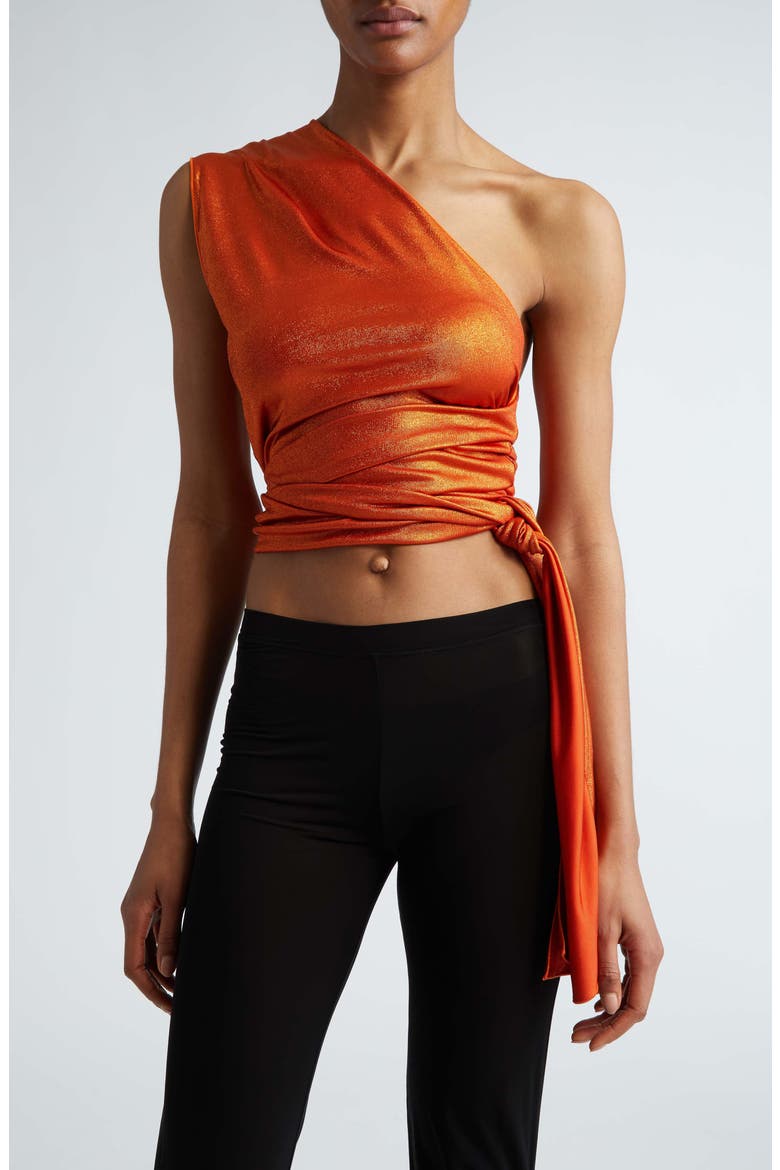 Laminated One-Shoulder Wrap Top, Main, color, LAMINATED ORANGE