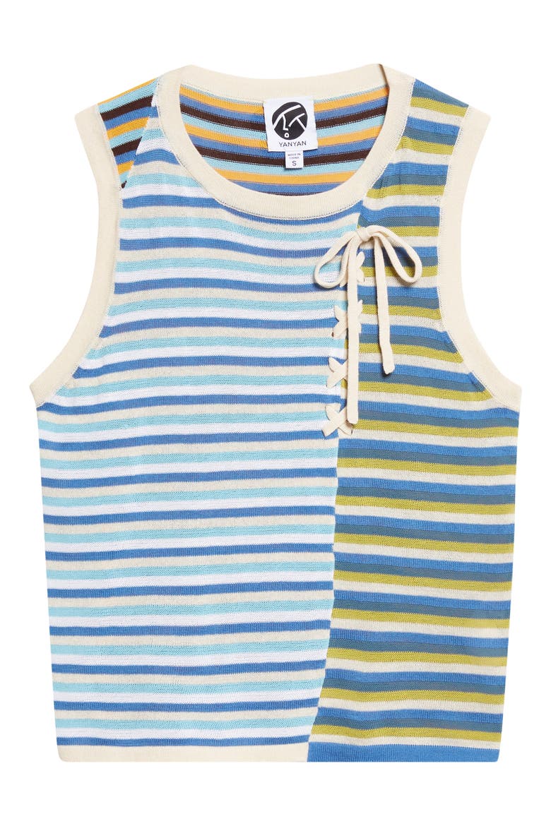Romy Stripe Lace-Up Sleeveless Cotton Blend Sweater, Alternate, color, SKY MULTI