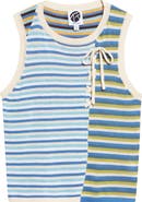 YanYan Romy Stripe Lace-Up Sleeveless Cotton Blend Sweater
