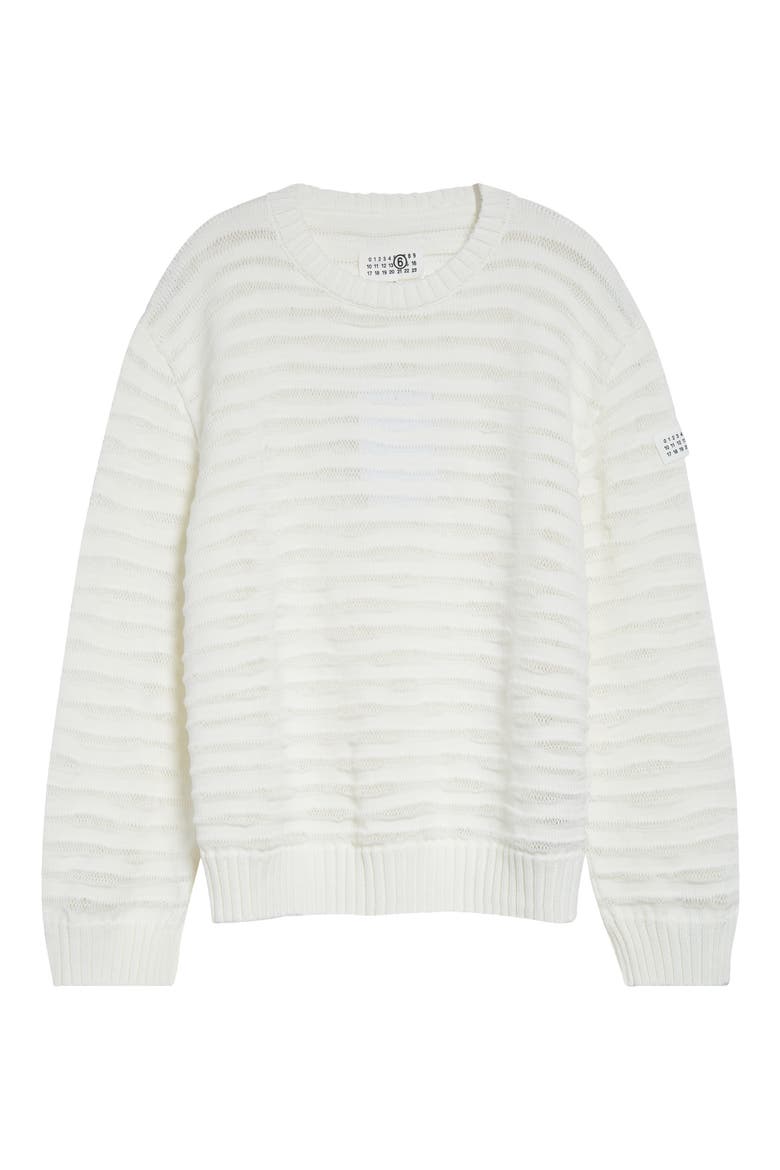 Open Knit Stripe Cotton Crewneck Sweater, Alternate, color, OFF WHITE