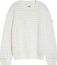 MM6 Maison Margiela Open Knit Stripe Cotton Crewneck Sweater