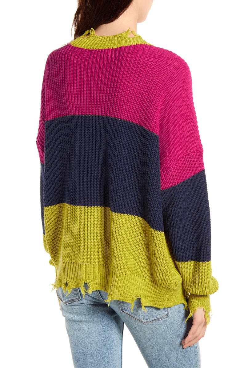 Band of Gypsies Colorblock Distressed Sweater, Alternate, color, 