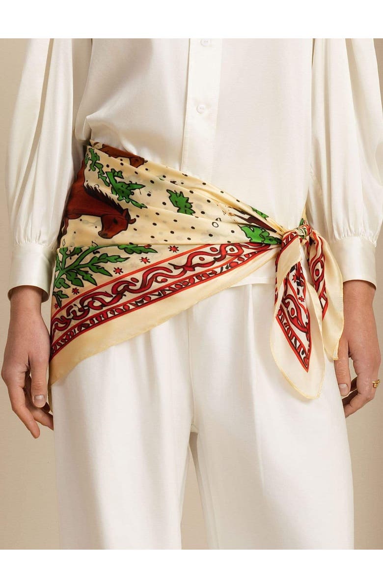 SILKSILKY Pure Silk Horse Herd Square Scarf, Alternate, color, Yellow