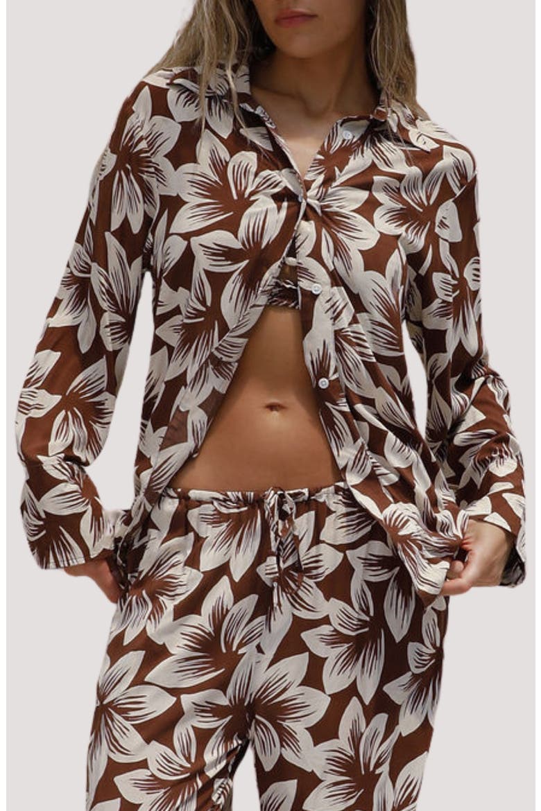 Aya Button-Up Cover-Up Shirt, Main, color, COCOA BLOOM