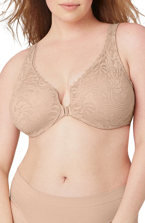 Glamorise WonderWire® Front Close Stretch Lace Underwire Bra in Cafe at Nordstrom, Size 46F