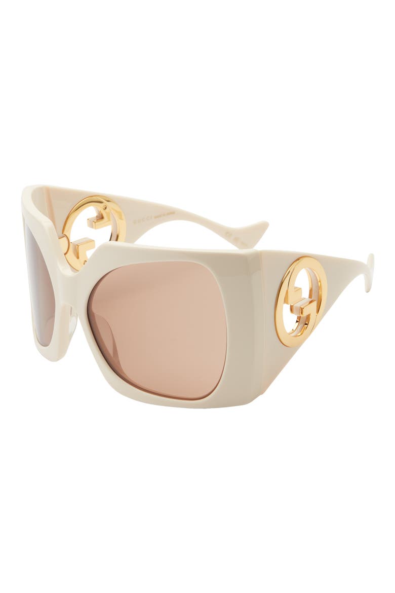 64mm Wrap Sunglasses, Alternate, color, IVORY WHITE BROWN