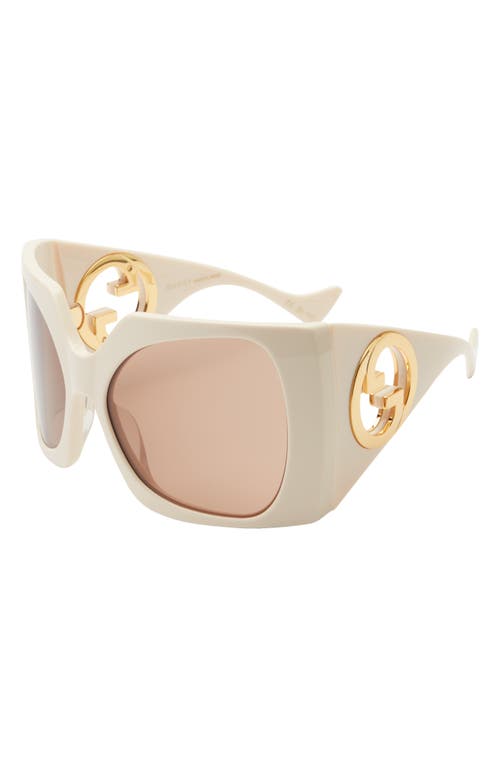 Gucci 64mm Wrap Sunglasses In Ivory White Brown