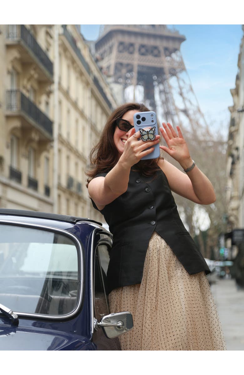 Solar Eclipse Hand Painted Monarch Butterfly Phone Grip, Alternate, color, Baby Blue