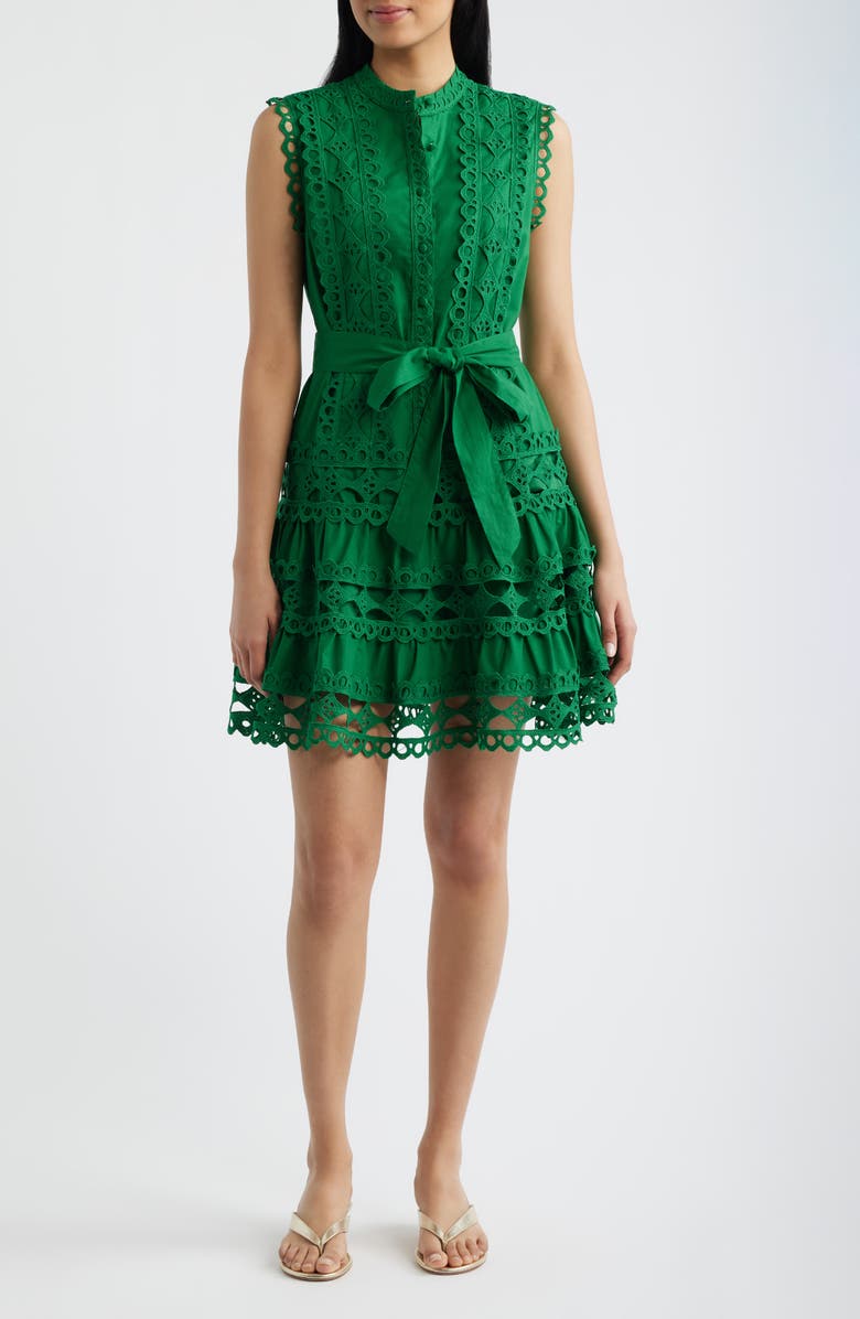 LAYERED WITH LOVE 'Lil Lindsey Cotton Lace Minidress, Main, color, Kelly Green