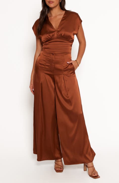 Cassie Satin Short Sleeve Top & Wide Leg Pants Set