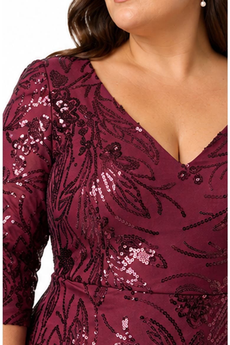 Sequin V-Neck Gown, Alternate, color, DEEP WINE