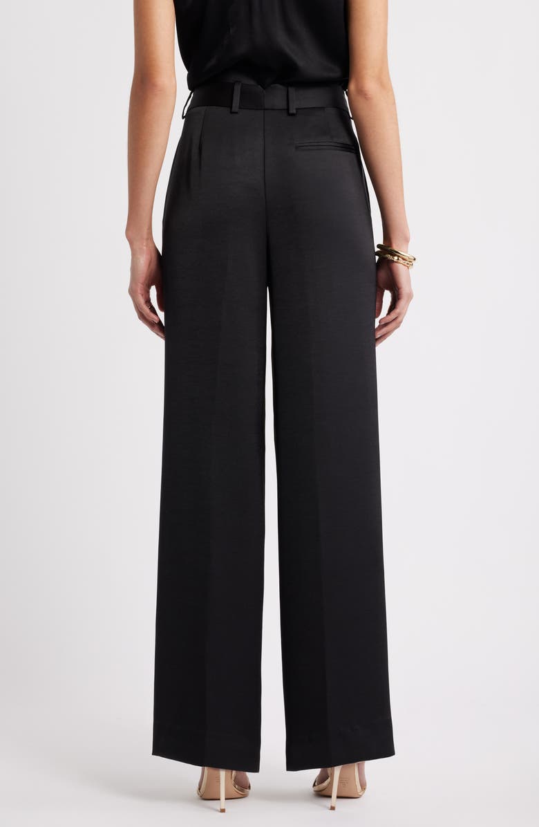Nordstrom Pleated Satin Pants, Alternate, color, Black