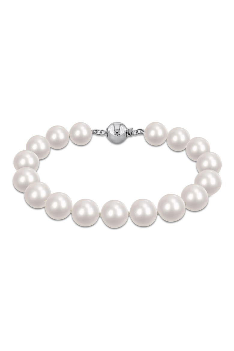 9-10mm Cultured Freshwater Pearl Bracelet, Main, color, WHITE/ METALLIC SILVER