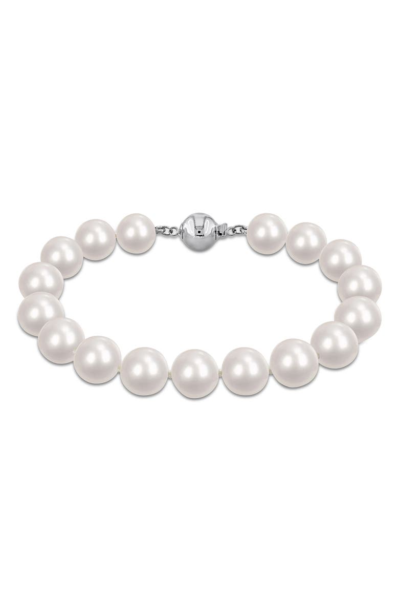 DELMAR 9-10mm Cultured Freshwater Pearl Bracelet, Main, color, White/ Metallic Silver