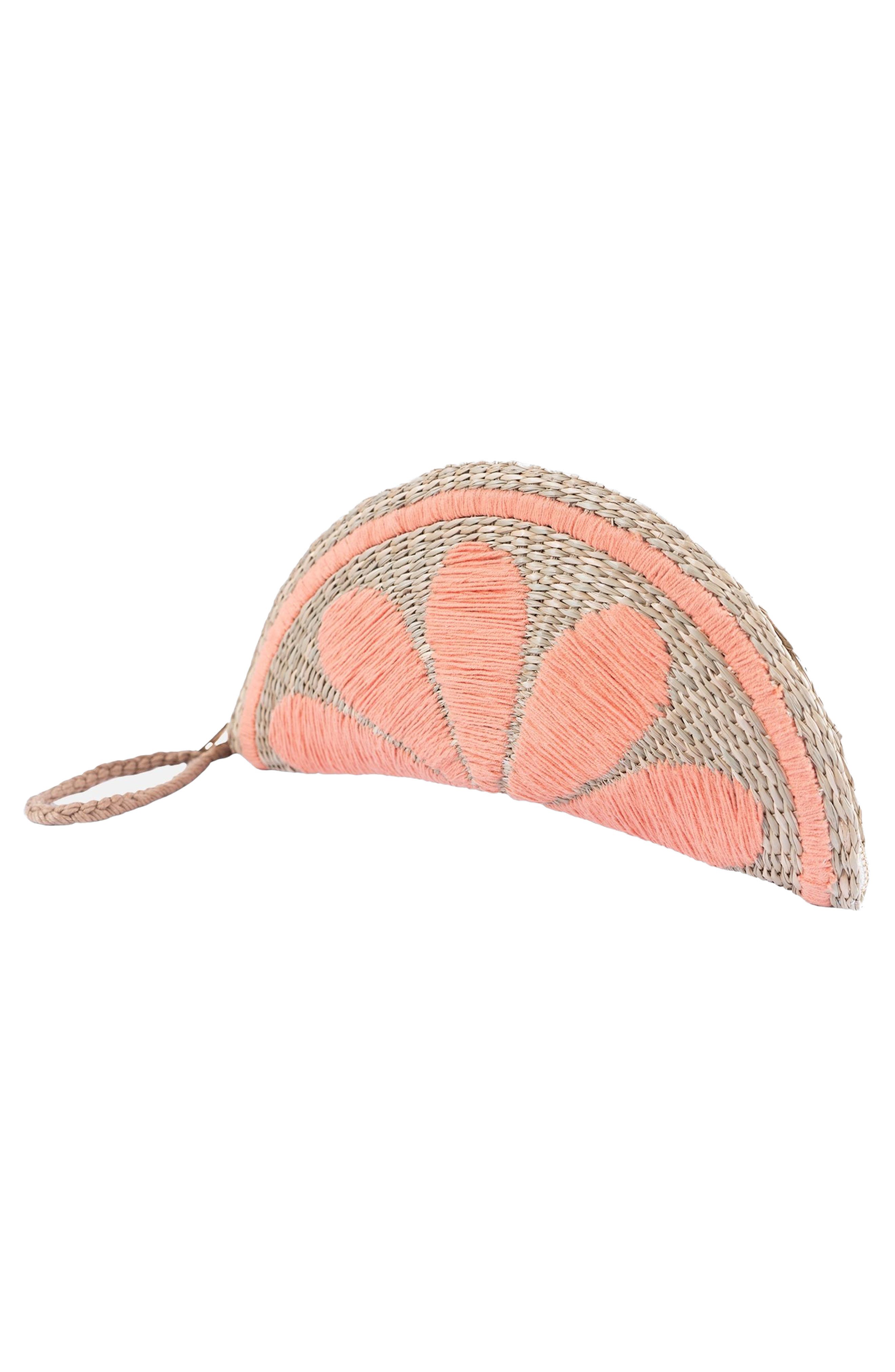 Jelavu Capri Fruit Handwoven Rattan Half Moon Wristlet, Alternate, color, Orange