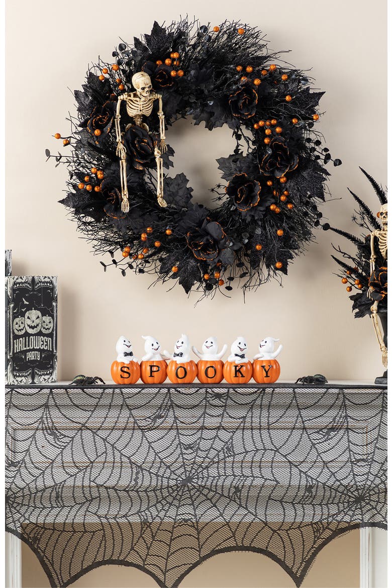 Halloween Polyresin SPOOKY Ghost Pumpkin Table Decor, Alternate, color, Orange