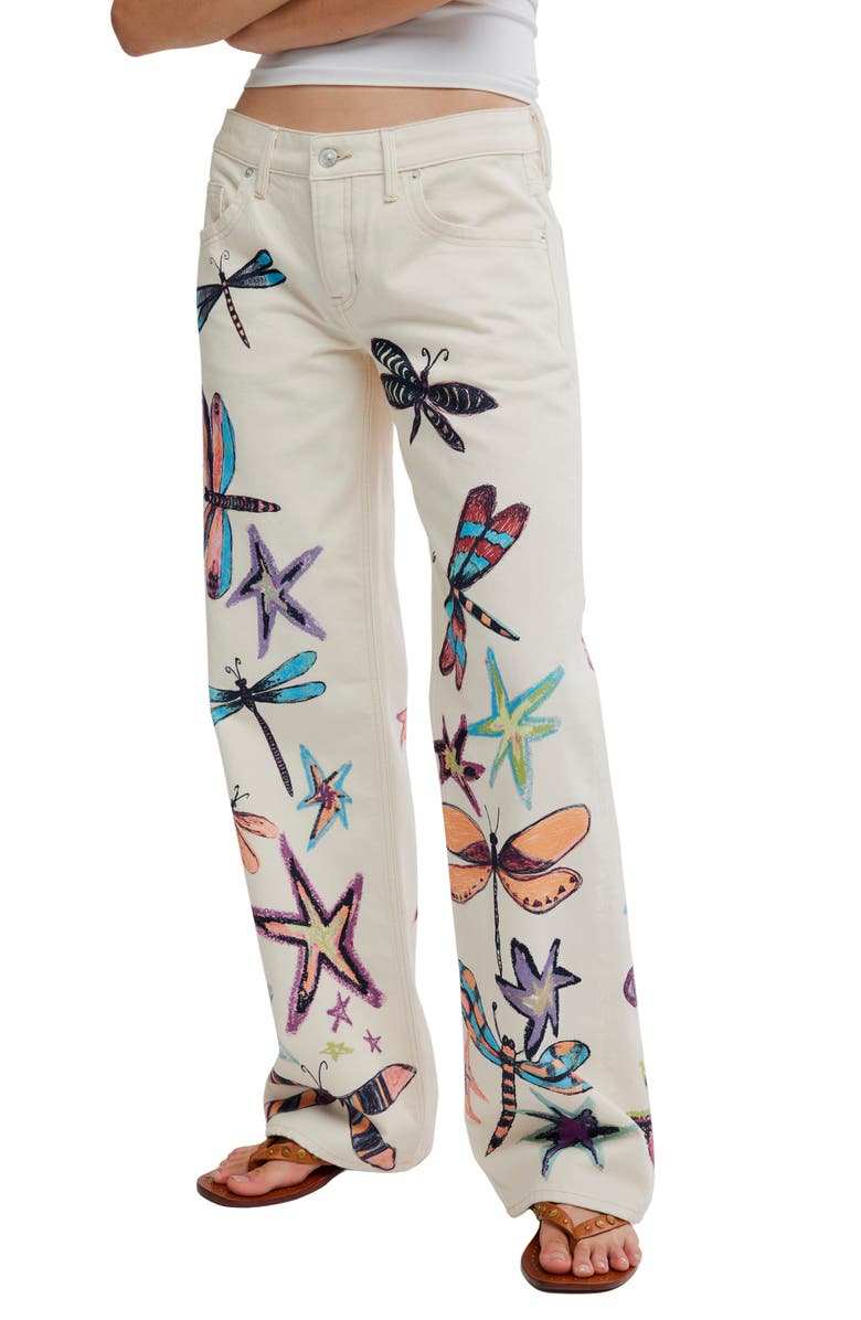 Free People Tennessee Trompe L'Oeil Print Jeans, Main, color, Dragonfly