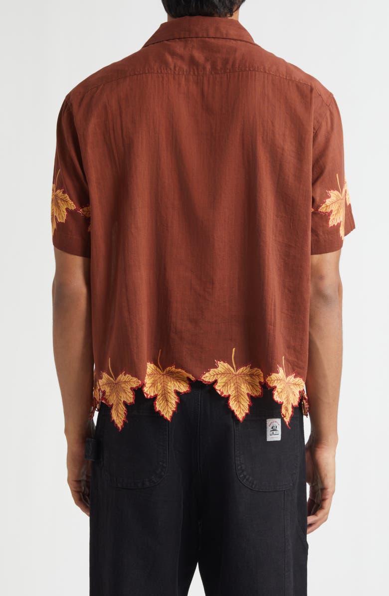 Bode Harvest Floor Leaf Appliqué Camp Shirt, Alternate, color, Auburn