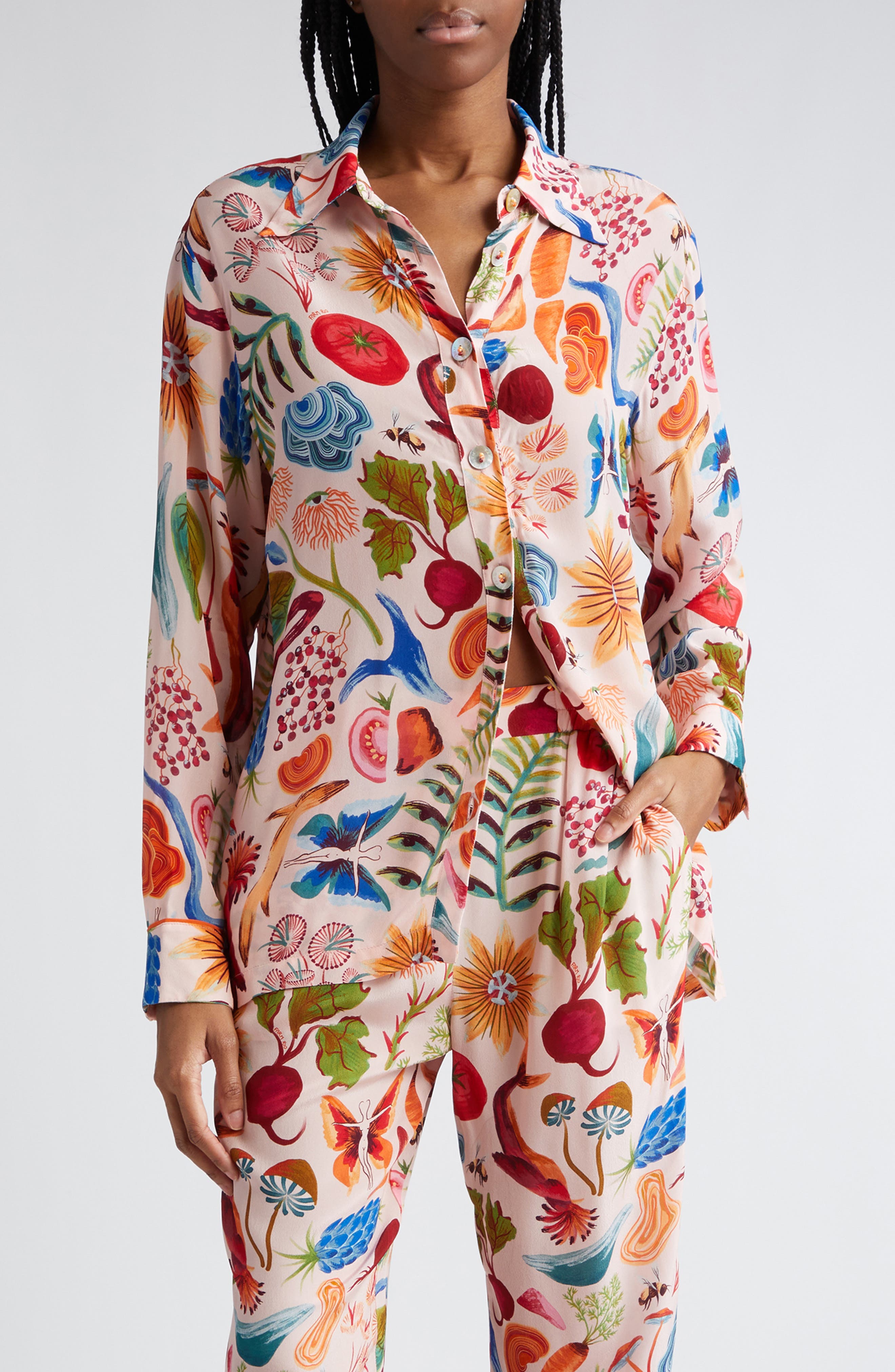 FARM Rio Bright Farm Pajama Button-Up Shirt (Women) | Nordstrom