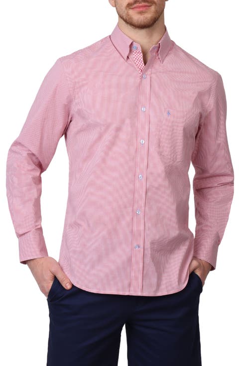 Micro Gingham Stretch Cotton Button-Up Shirt