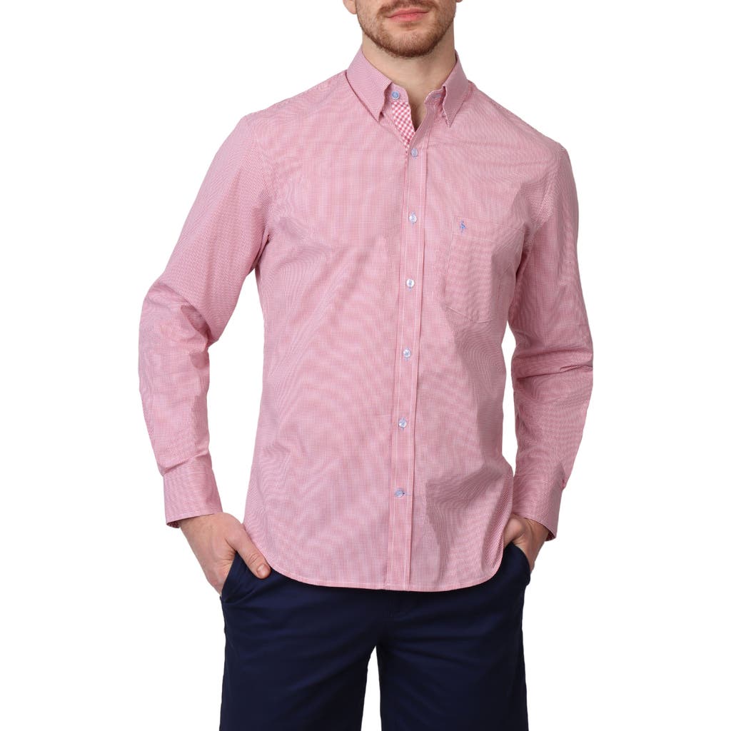 TAILORBYRD TAILORBYRD MICRO GINGHAM STRETCH COTTON BUTTON-UP SHIRT