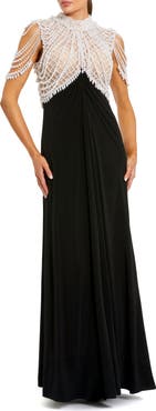 Mac Duggal Beaded High Neck Cape Sleeve Gown
