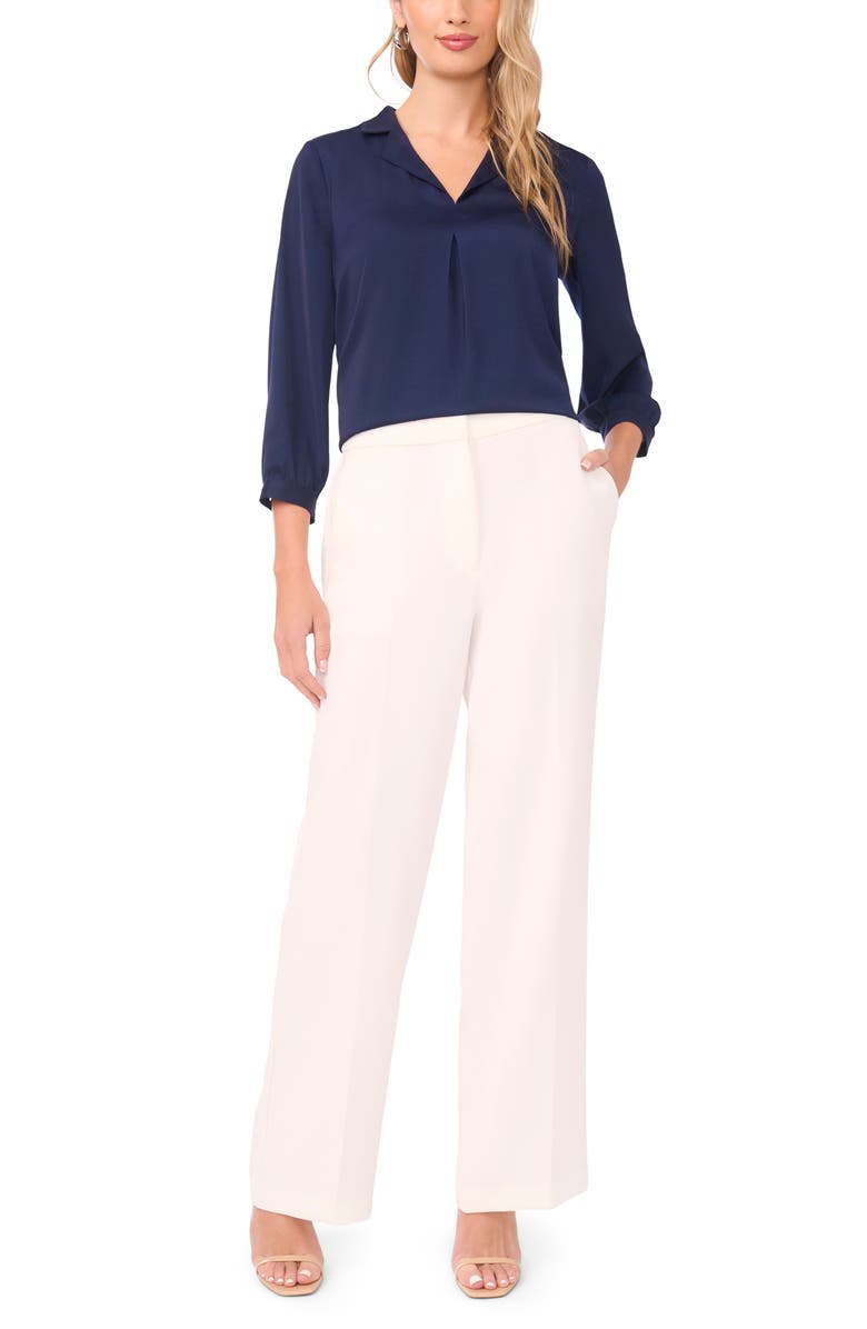 Vince Camuto Pleat Front Satin Shirt, Alternate, color, Classic Navy