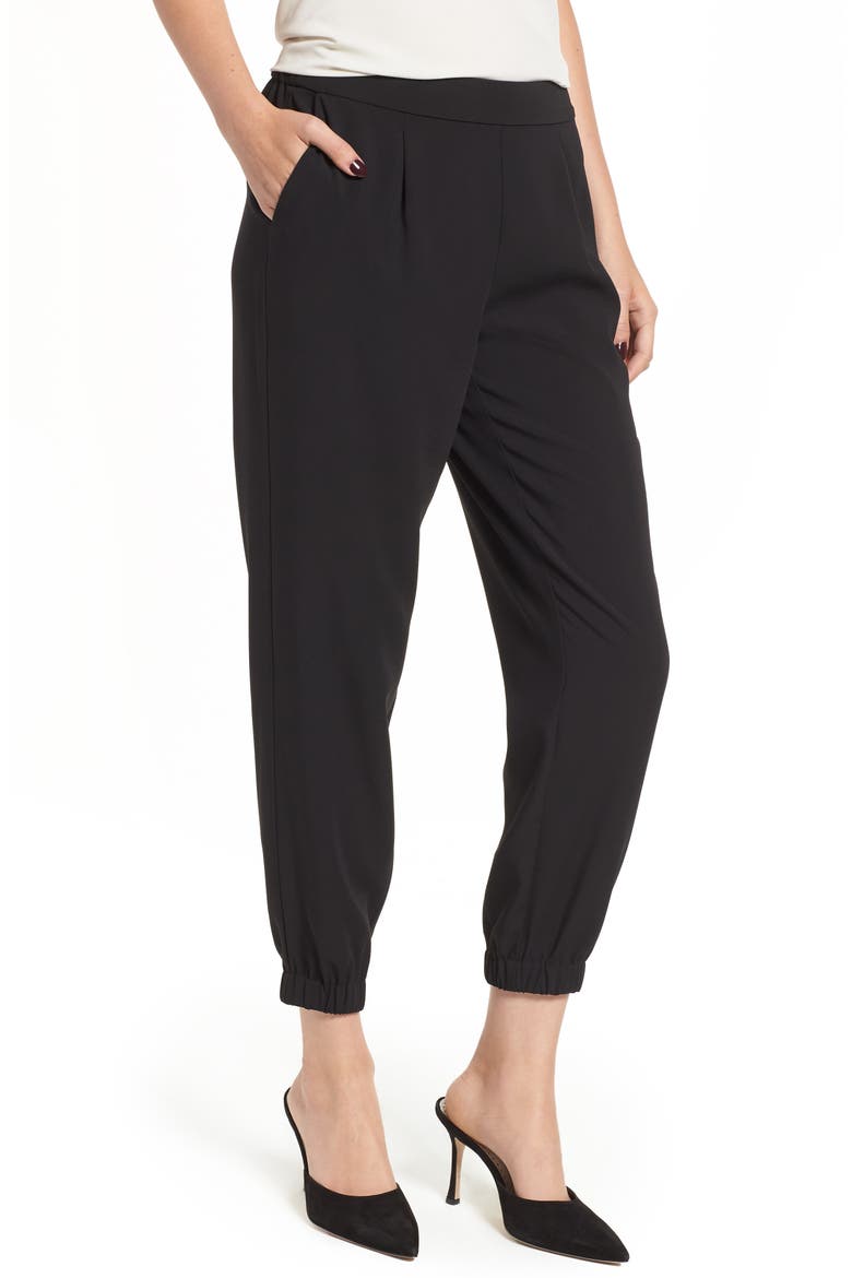Stretch Crepe Jogger Pants, Main, color, BLACK