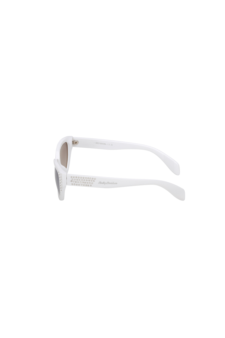 Studded Cat Eye Acetate Sunglasses, Alternate, color, White / Green Mirror
