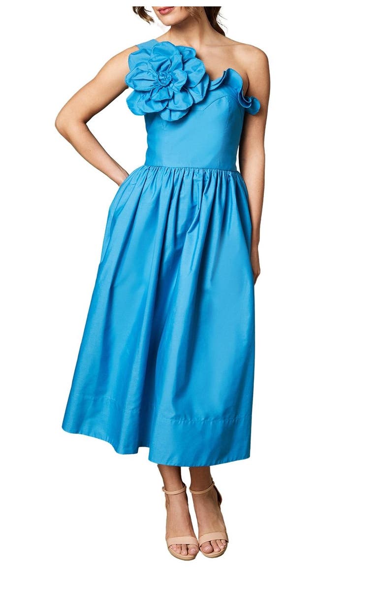 Coast One Shoulder Corsage Midi Dress, Alternate, color, Blue