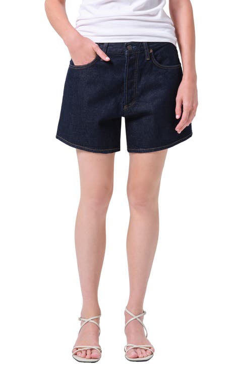 Leith High Waist Relaxed Long Denim Shorts (Rinse)