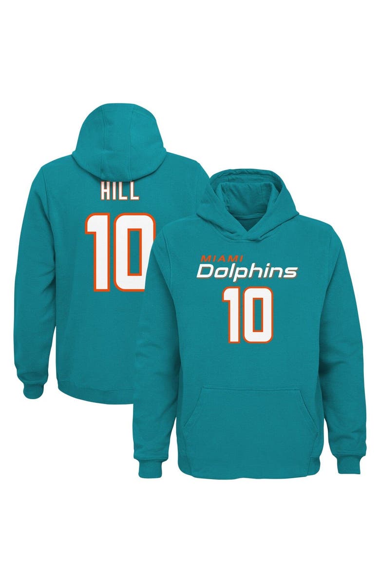 Outerstuff Youth Tyreek Hill Aqua Miami Dolphins Mainliner Player Name & Number Pullover Hoodie, Main, color, 