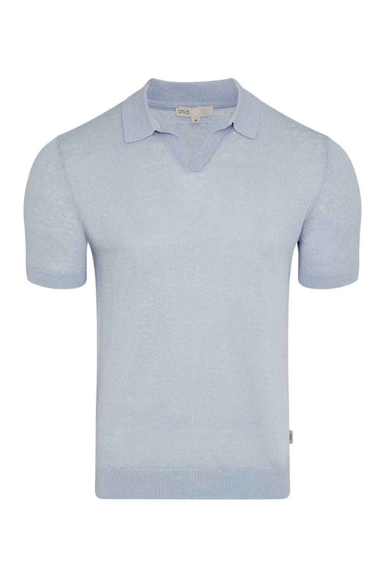 Linen Johnny Collar Polo, Alternate, color, Sky