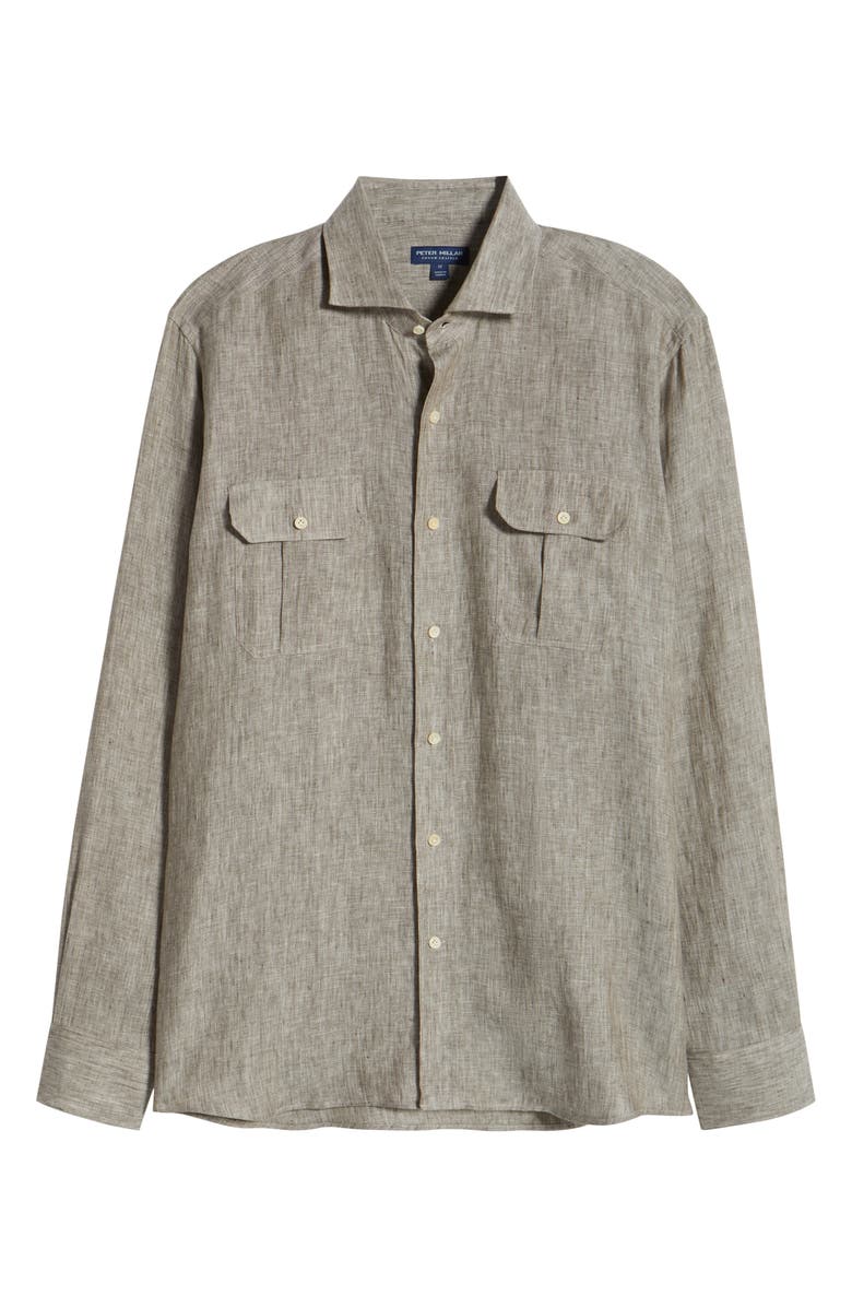 Peter Millar Crown Crafted Postiano Linen Sport Shirt, Alternate, color, Cheshire Brown