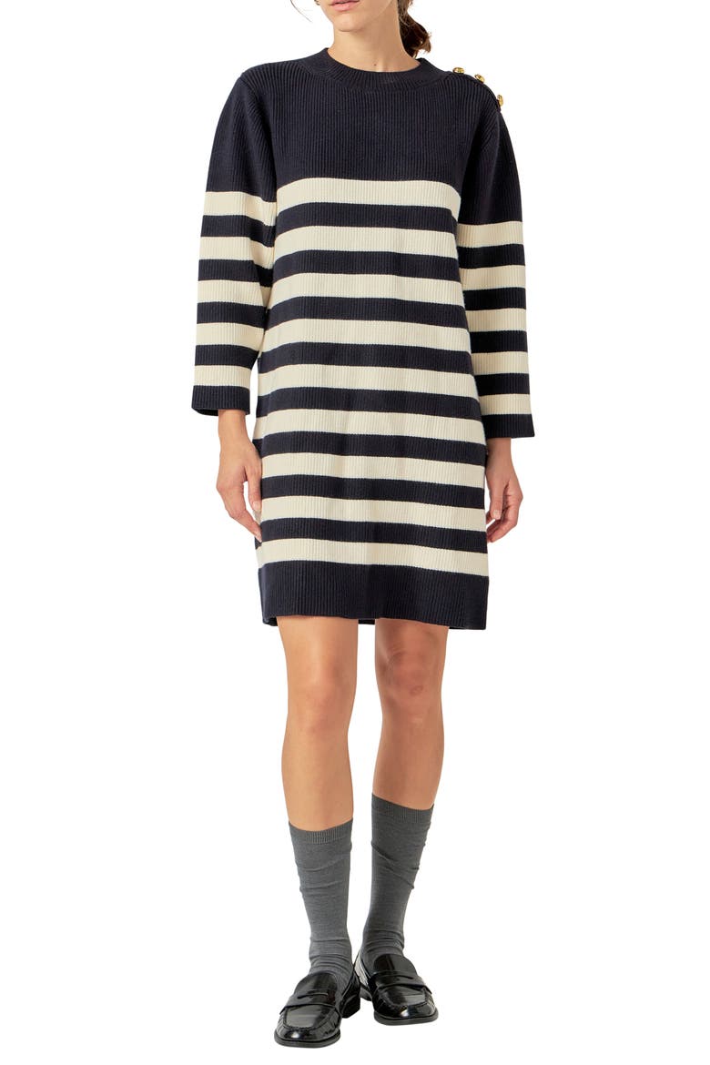 Stripe Long Sleeve Sweater Dress, Main, color, NAVY/ OFF WHITE