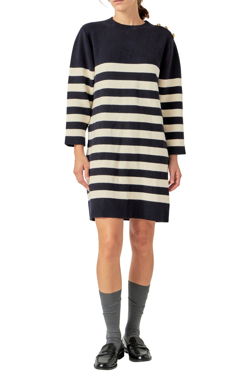 English Factory Stripe Long Sleeve Sweater Dress, Main, color, Navy/ Off White