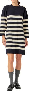 English Factory Stripe Long Sleeve Sweater Dress