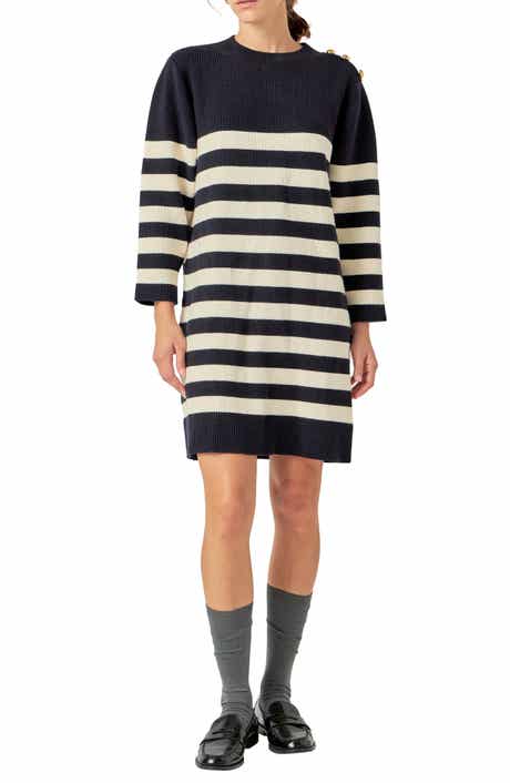 Stripe Long Sleeve Sweater Dress