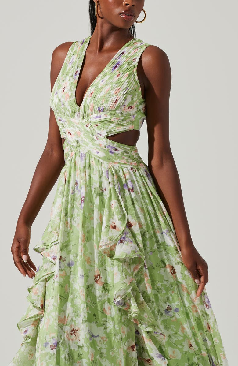 ASTR the Label Noya Floral Pleated Cutout Maxi Dress, Alternate, color,