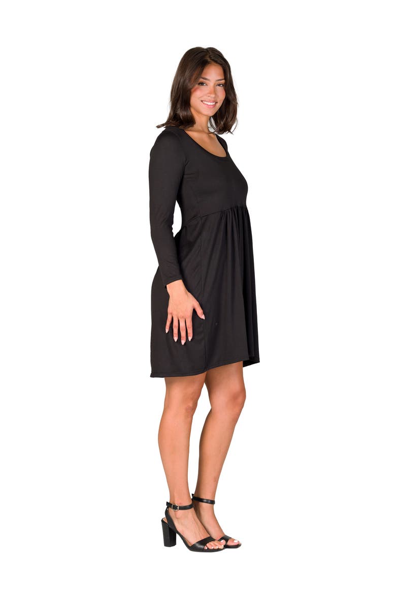 Long Sleeve Babydoll Knee Length Dress, Alternate, color, Black