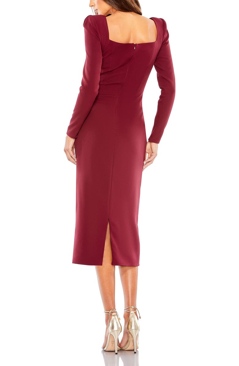 Mac Duggal Square Puff Shoulder Long Sleeve Midi Dress, Alternate, color, Wine