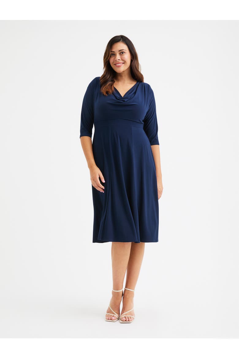 Cowl Neck '1940s' Dress, Main, color, Navy