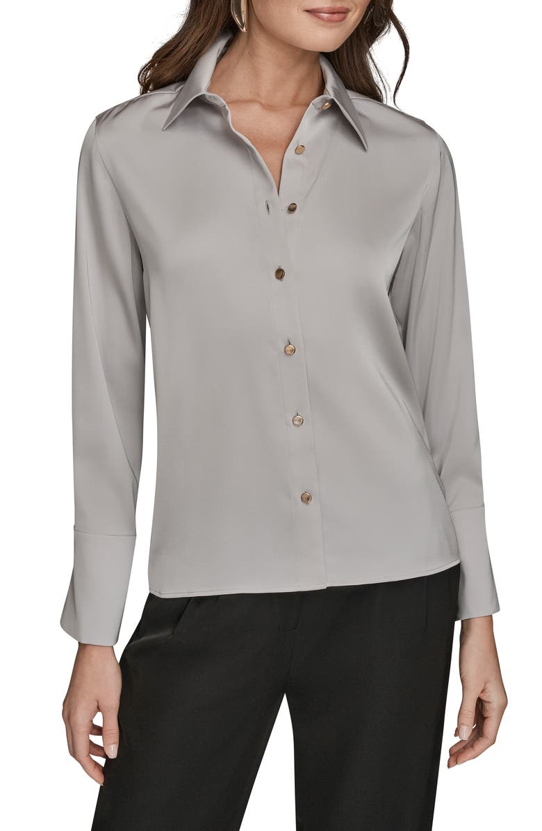 Donna Karan New York Satin Button-Up Shirt, Main, color, Light Grey