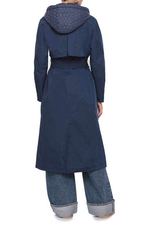 Avec Les Filles Double Breasted Trench Coat With Hooded Quilted Dickey In Navy