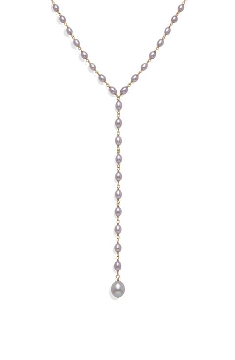 Damselfly Drop Pearl Lariat Necklace